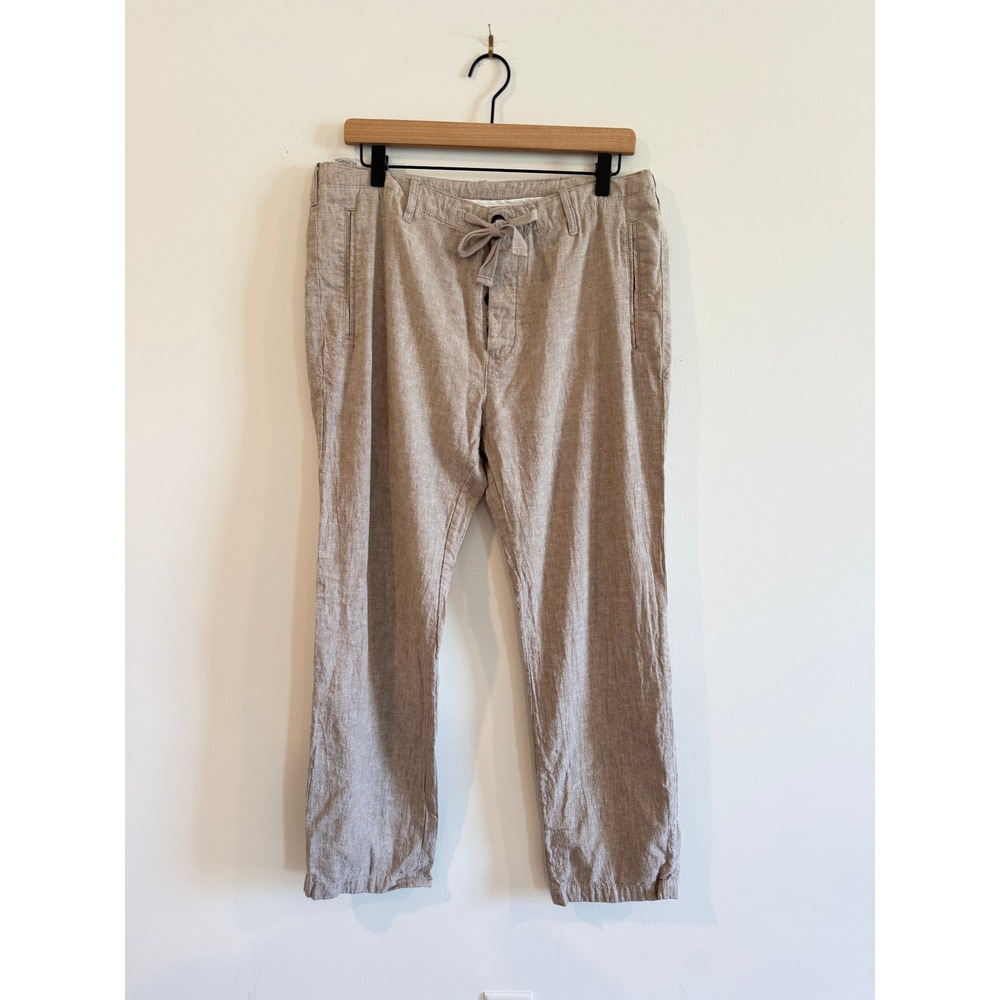 Perry Ellis Mens Khaki Linen Cotton Blend Drawstring Pants 32x30 Beach Casual